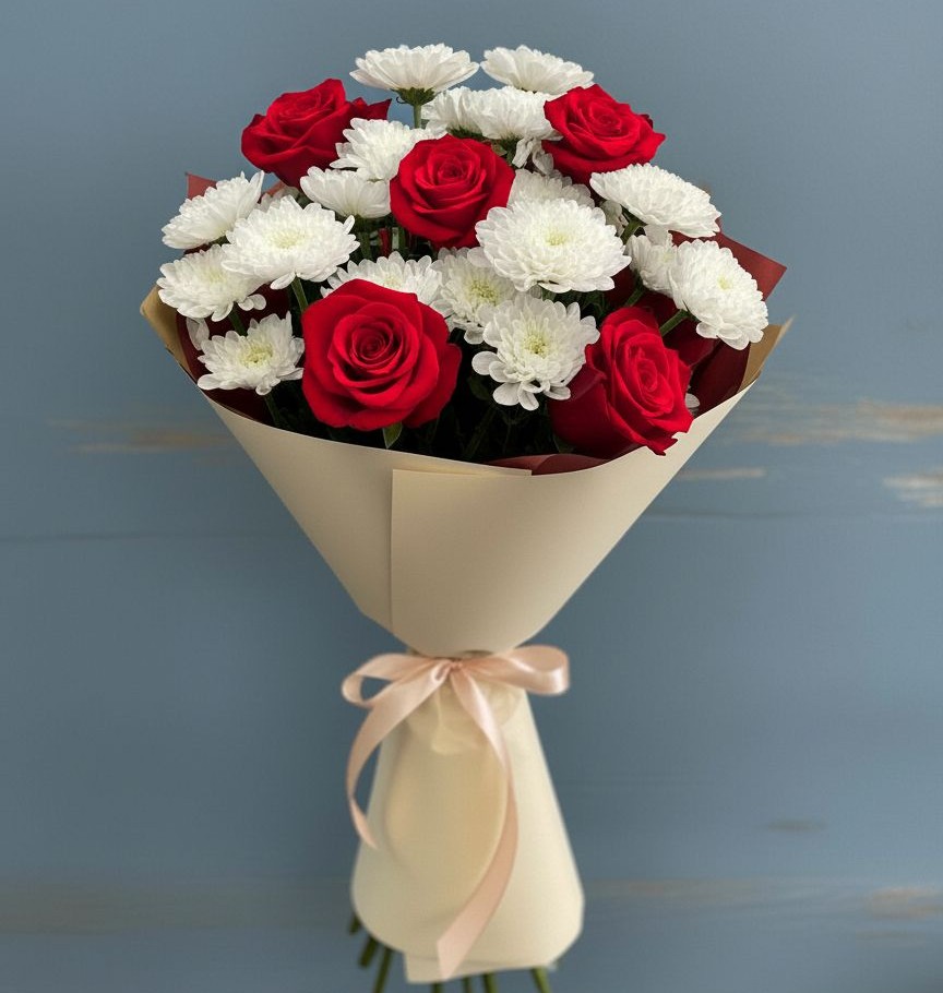 Букет цветов из: Розы и Хризантемы в Октябрьске Самарская область