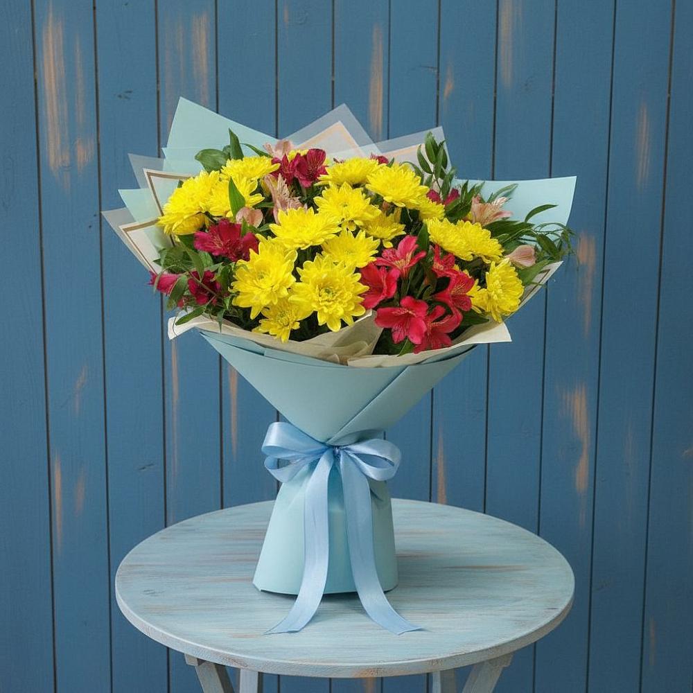 Букет цветов из: Альстромерии и Хризантемы в Октябрьске Самарская область