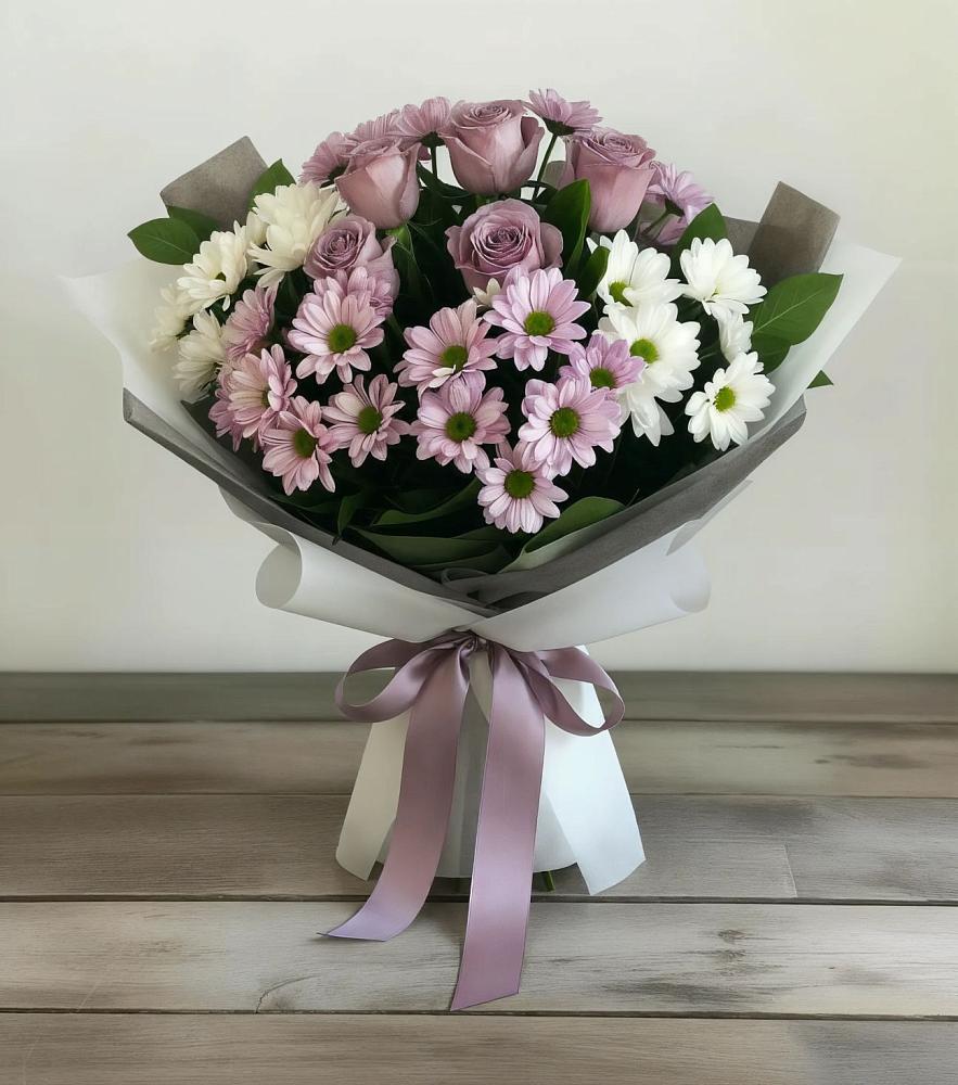 Букет цветов из: Хризантемы и Розы в Октябрьске Самарская область