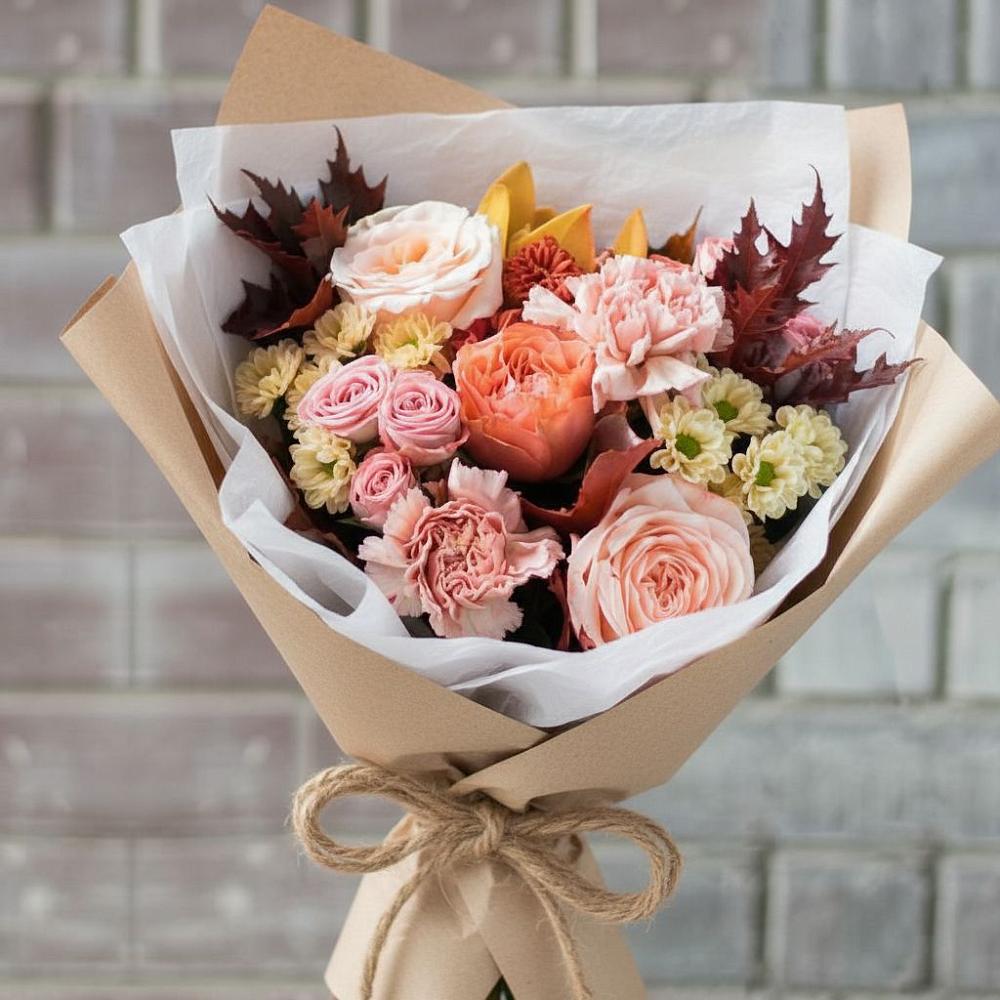 Букет цветов из: Гвоздики, Хризантемы и Розы в Октябрьске Самарская область