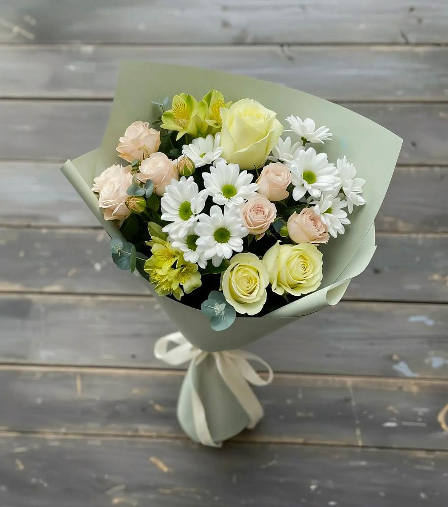 Букет цветов из: Альстромерии, Розы и Хризантемы в Октябрьске Самарская область