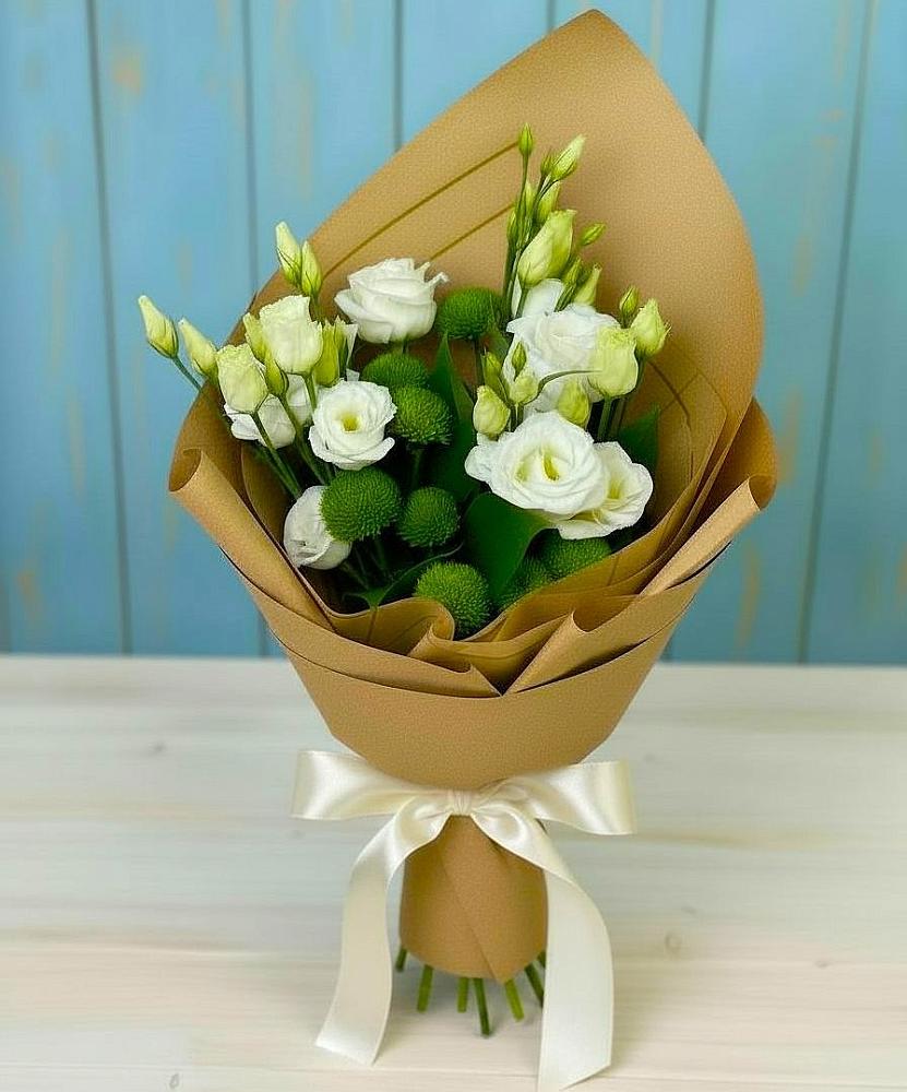 Букет цветов из: Хризантемы и Лизиантусы в Октябрьске Самарская область