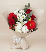 Букет цветов из:  Розы, Хризантемы, Герберы и Лилии в Октябрьске Самарская область