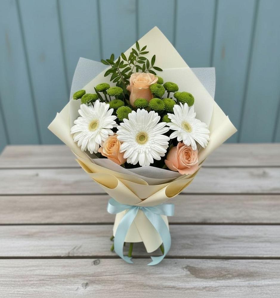 Букет цветов из: Герберы, Розы и Хризантемы в Октябрьске Самарская область