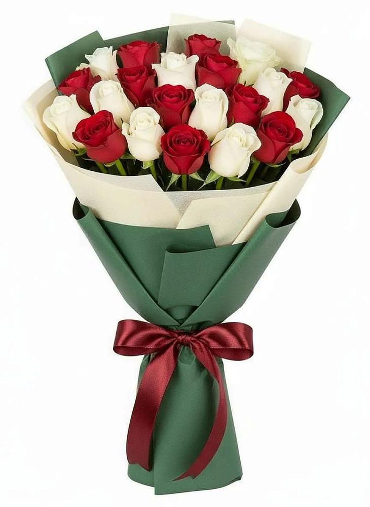 Букет Микс из красных и белых роз в Октябрьске Самарская область