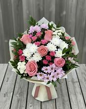 Букет цветов из:  Альстромерии, Гвоздики, Розы и Хризантемы в Октябрьске Самарская область