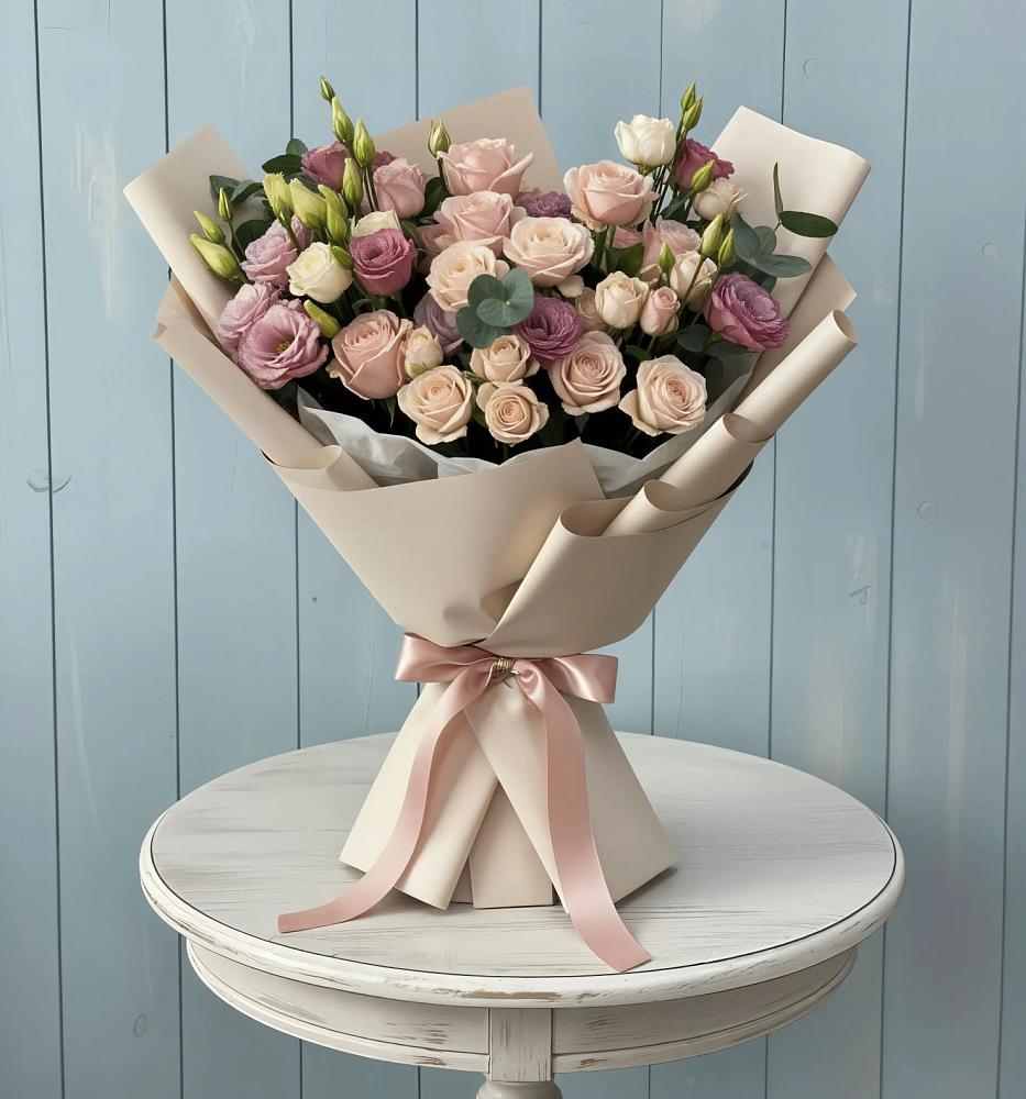 Букет цветов из: Розы и Лизиантусы в Октябрьске Самарская область