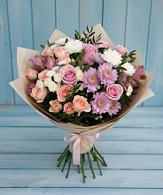 Букет цветов из:  Хризантемы, Розы и Альстромерии в Октябрьске Самарская область