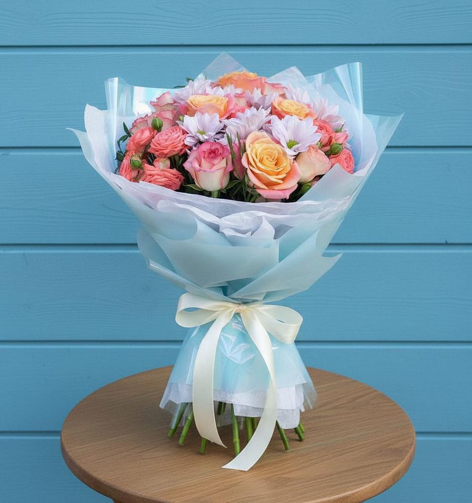 Букет цветов из: Хризантемы и Розы в Октябрьске Самарская область